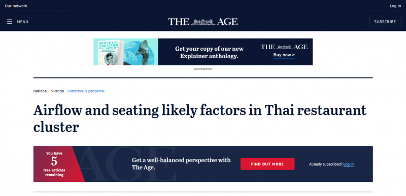 Airflow and seating likely factors in Thai restaurant cluster