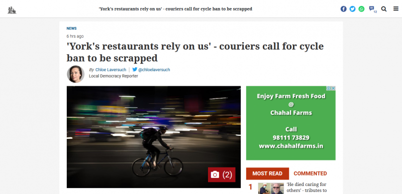 'York's restaurants rely on us' couriers call for cycle ban to be scrapped