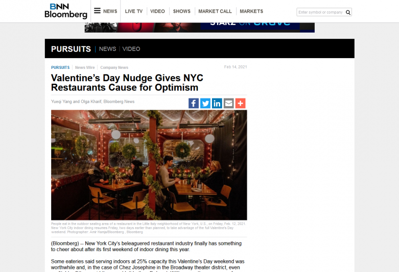 Valentineâ€™s Day Nudge Gives NYC Restaurants Cause for Optimism BNN Bloomberg