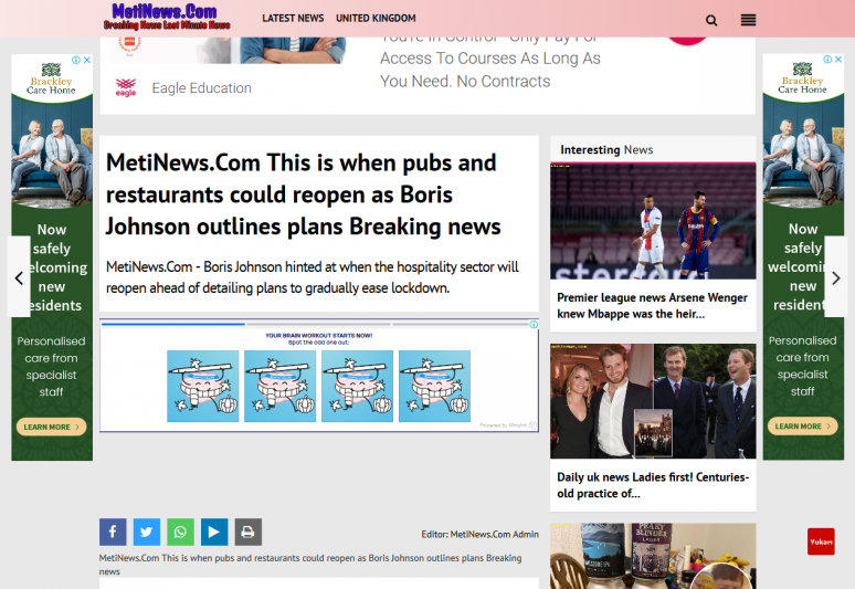 MetiNews.Com  This is when pubs and restaurants could reopen as Boris Johnson outlines plans Breaking news