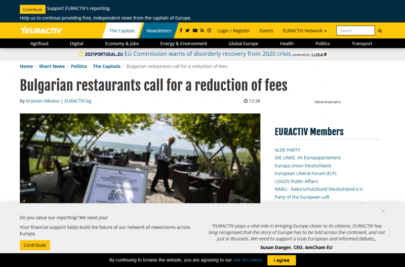Bulgarian restaurants call for a reduction of fees