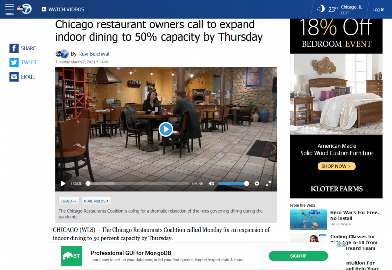 Chicago restaurant owners call to expand indoor dining to 50% capacity by Thursday