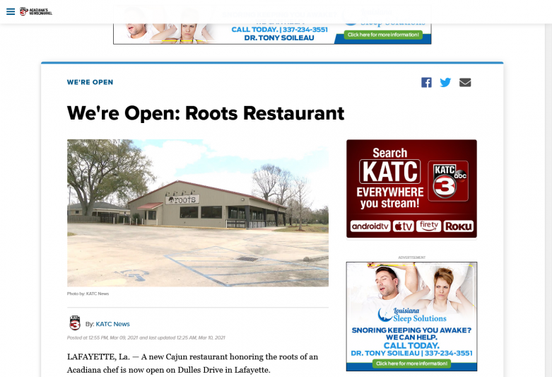 We're Open: Roots Restaurant 