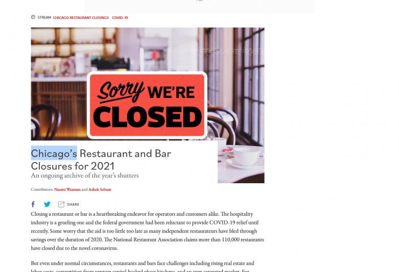 Chicagoâ€™s Restaurant and Bar Closures for 2021