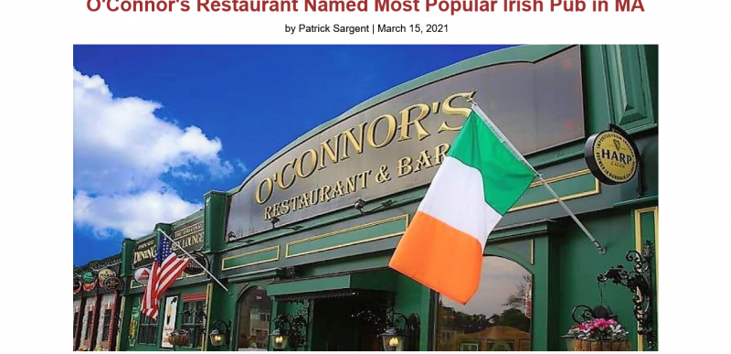 O'Connor's Restaurant Named Most Popular Irish Pub in MA