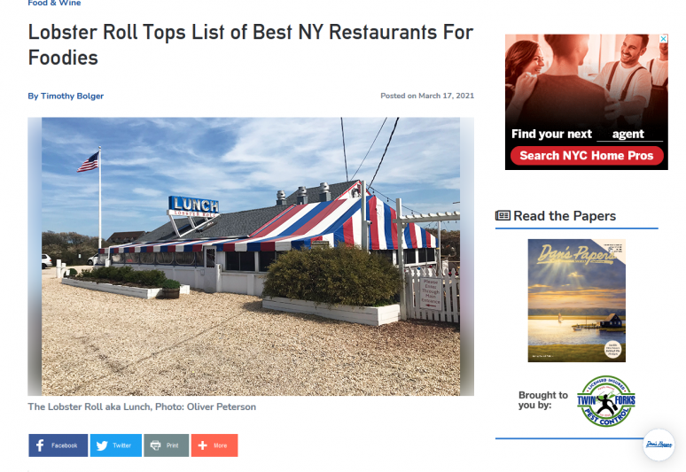 Lobster Roll Tops List of Best NY Restaurants For Foodies