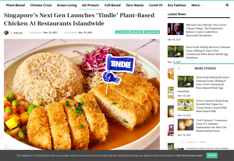 Singaporeâ€™s Next Gen Launches â€˜Tindleâ€™ Plant-Based Chicken At Restaurants Islandwide