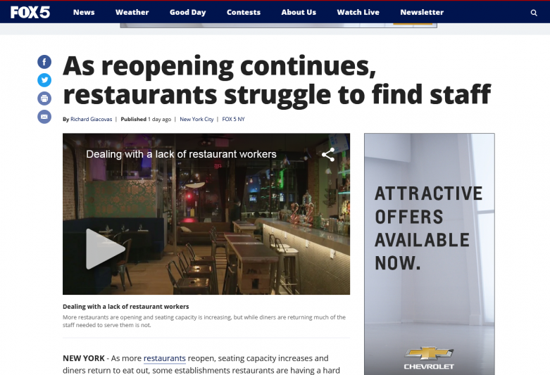As reopening continues, restaurants struggle to find staff