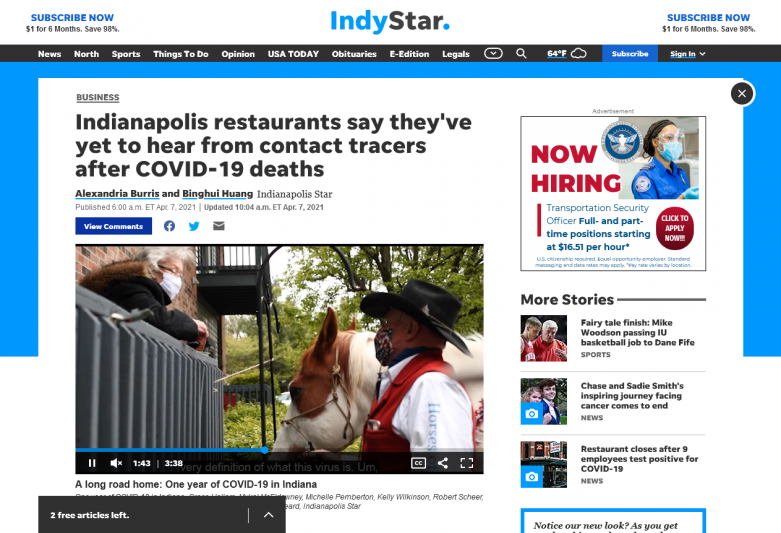Indianapolis restaurants say they've yet to hear from contact tracers after COVID-19 deaths