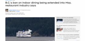 B.C.'s ban on indoor dining being extended into May, restaurant industry says