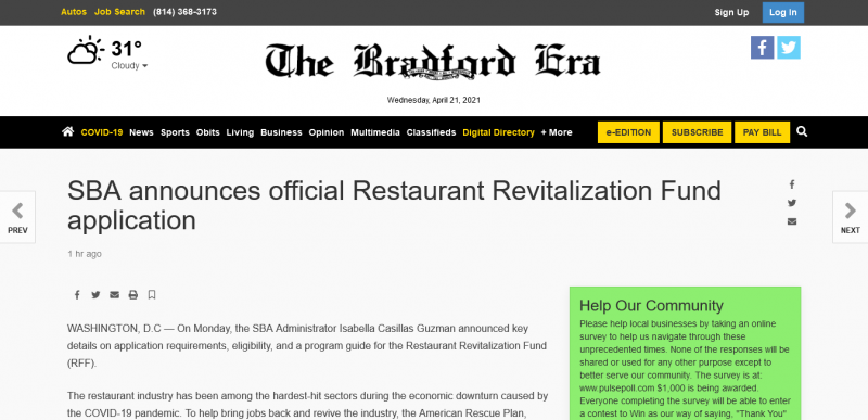 SBA announces official Restaurant Revitalization Fund application